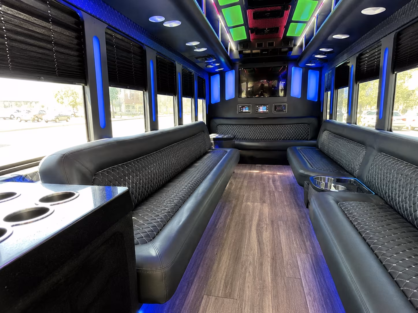 lafayette 15 passenger party bus inside