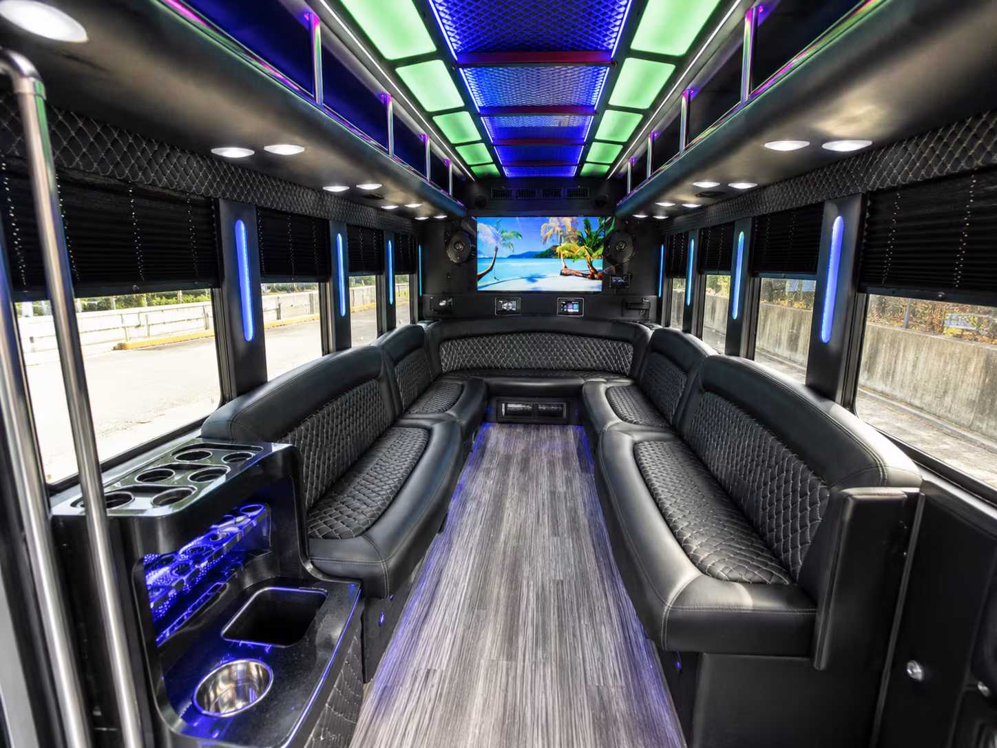 lafayette 18 passenger party bus inside